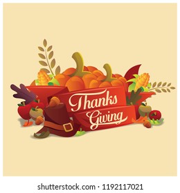 THANKSGIVING TYPOGRAPHY WITH FOOD ORNAMENT AND ITEM