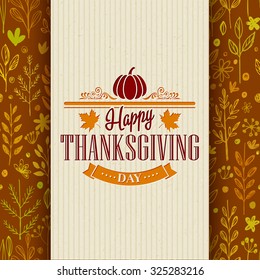 Thanksgiving typography greeting card on seamless pattern. Vector illustration EPS 10