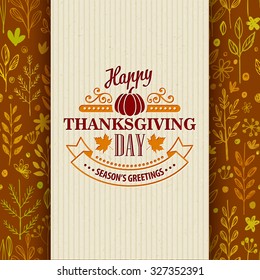 Thanksgiving typography greeting card on seamless pattern. Vector illustration EPS 10