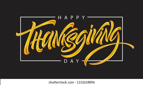 Thanksgiving typography for greeting cards and poster. Golden Calligraphy lettering. Vector illustration EPS10