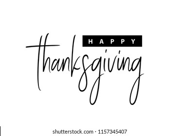 Thanksgiving typography. Happy Thanksgiving Day hand painted lettering for Thanksgiving Day. Thanksgiving design for cards, prints, invitations.  Black text isolated on white background.