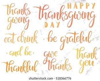 Thanksgiving typography. Happy Thanksgiving lettering collection.Hand painted lettering on a grunge background perfect for Thanksgiving Day.Thanksgiving design for cards,prints,invitations and more.