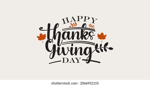 Thanksgiving typography lettering with autumn leaves vector illustration 