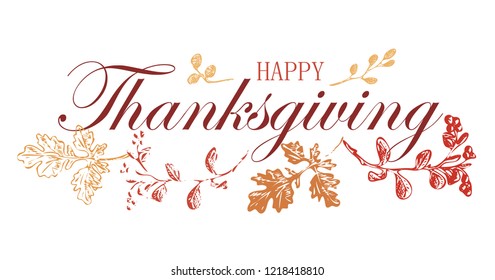 Thanksgiving typography. Lettering with stylized pumpkins and leaves in fall colors.Thanksgiving design for prints,flyers,banners, invitations and more.