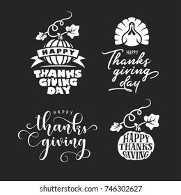 Thanksgiving typography set. Lettering design elements for greeting cards, prints, posters. Vector vintage illustration.