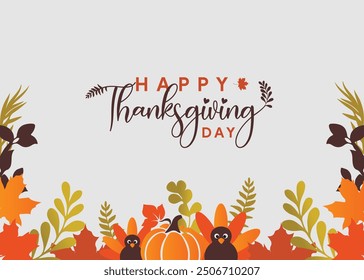 Thanksgiving typography.Hand drawn lettering with stylized pumpkins,leaves,acorns and confetti in fall colors.Thanksgiving design perfect for prints,flyers,banners, invitations,special offer and more.