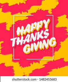 Thanksgiving vector banner design with frame, brushstroke and 3d text