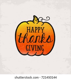 Thanksgiving Vector Calligraphic Illustration with Pumpkin in Vintage style