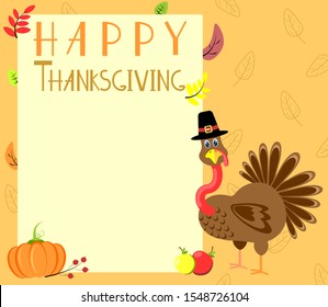Thanksgiving vector card with a turkey and a blank space for text.Vector illustration.