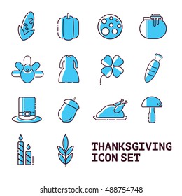 Thanksgiving vector colour icons line big set