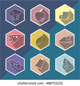 Thanksgiving vector colour icons long shadows line big set