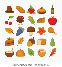 Thanksgiving vector element collection. Thanksgiving illustration vector set.