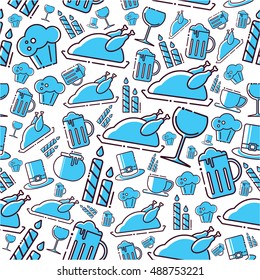 Thanksgiving vector icons pattern line big set
