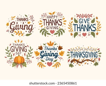 Thanksgiving vector illustration charming typography and decorative text collection with warm natural color perfect for festive projects, greeting card, expressing gratitude and the season's spirit.