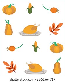 Thanksgiving vector illustration. Thanksgiving holiday icon set, banner