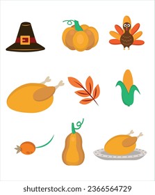 Thanksgiving vector illustration. Thanksgiving holiday icon set, banner