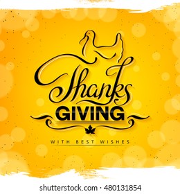 Thanksgiving. Vector illustration on yellow background with a picture of a congratulatory inscriptions by thanksgiving.