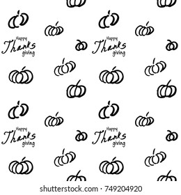 Thanksgiving vector ink seamless background with hand drawn pumpkins and text