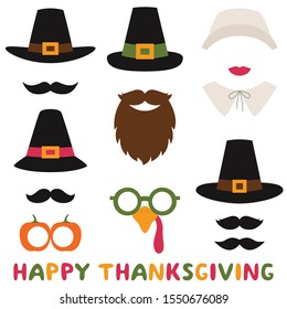 Thanksgiving vector photo booth props – pilgrim hats and bonnet