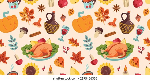 Thanksgiving vector seamless pattern. Holidays autumn background