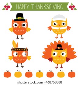Thanksgiving vector set - cute owls