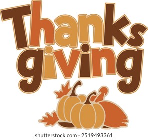 Thanksgiving vector T-shirt Design with pumpkin and autumn leaves.