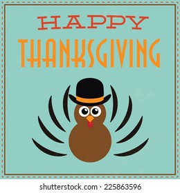 Thanksgiving vintage poster in flat design style / Thanksgiving poster with HAPPY THANKSGIVING inscription / Typographic vector illustration