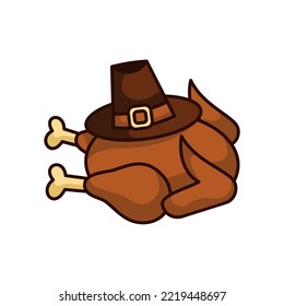 Thanksgiving whole chicken with pilgrim hat vector design