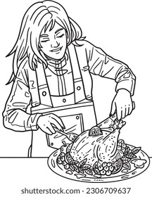 Thanksgiving Woman Slicing Turkey Isolated Adults