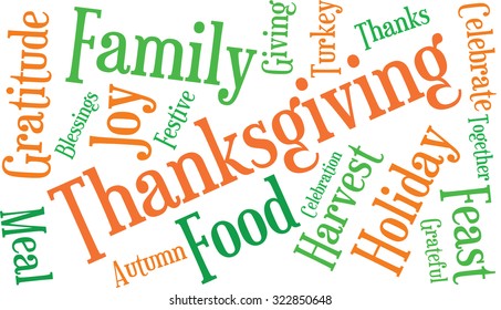 Thanksgiving Word Cloud On a White Background. 