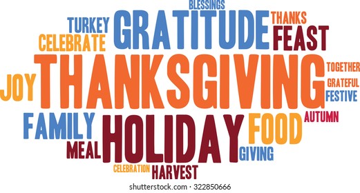 Thanksgiving Word Cloud On a White Background. 