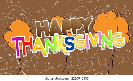 Thanksgiving. Word written with Children's font in cartoon style.