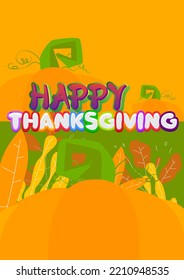 Thanksgiving. Word written with Children's font in cartoon style.