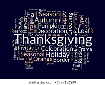Thanksgiving wordcloud template. Festival concept vector background.