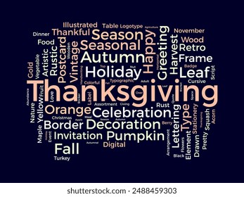 Thanksgiving wordcloud template. Festival concept vector background.