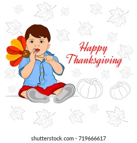  Thanksgiving.Happy Thanksgiving Day.Vector illustration boy.Hand drawn thanksgiving