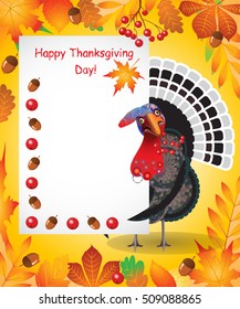 Thanksgiving.Happy Thanksgiving Turkey.Happy Thanksgiving text.Happy Thanksgiving card, background, poster. Vector illustration.
