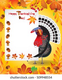 Thanksgiving.Happy Thanksgiving Turkey.Happy Thanksgiving text.Happy Thanksgiving card, background, poster. Vector illustration.
