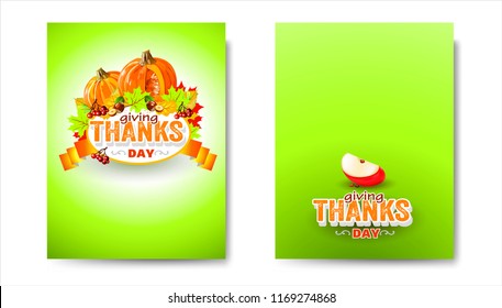 Thanksgiving.Label with autumn leaves, pumpkin, nuts, berries.Thanksgiving Day. Vector image.Autumn frame for labels, stickers for the packaging of goods for shops.Thanksgiving Day logo.