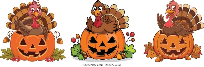 Thanksgivings day Turkey elements vector style with white background