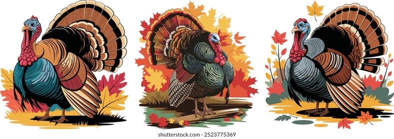 Thanksgivings day Turkey elements vector style with white background