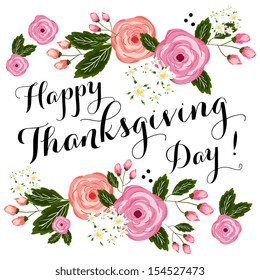 Thanksgiving/season al design with autumn leaves and flowers isolated on white.