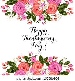 Thanksgiving/season al design with autumn leaves and flowers isolated on white.