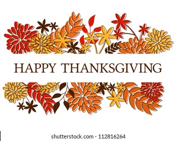 Thanksgiving/seasonal design with autumn leaves and flowers isolated on white.