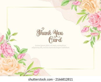 Thankyou Card Floral Vector Template, with roses flowers