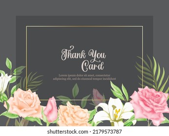 Thankyou Card Floral Vector Template, with roses flowers