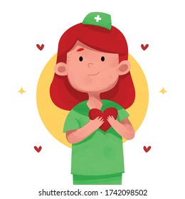 Thankyou doctors and nurses cute characters with watercolor style