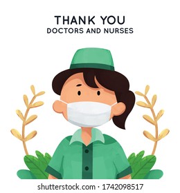 Thankyou doctors and nurses cute characters with watercolor style