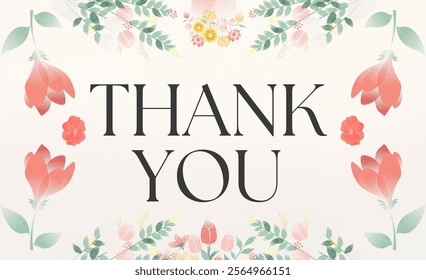 Thankyou, Vector card with flowers and inscriptions. Love you and thank you. Flower heart and flower frame, Thank You Typography Greeting Card.