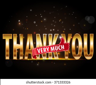 thankyou very much, golden typography with thumbs up sign - vector eps 10